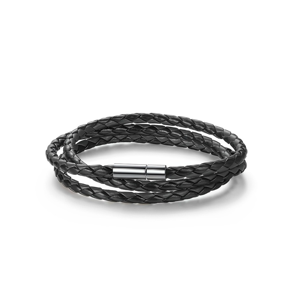 Linx Triple Black Leather Braided Cord Bracelet